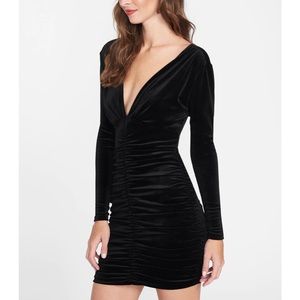 TALL - Velvet Ruched Mini Dress V - plunge neckline